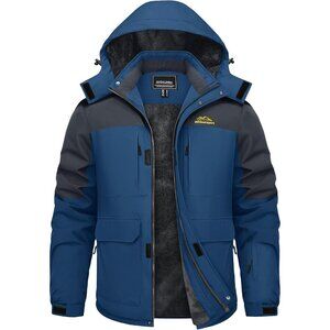 Men's Winter Coats blue  Carbon grey with 9 Pockets Waterproof Ski Jacket Warm